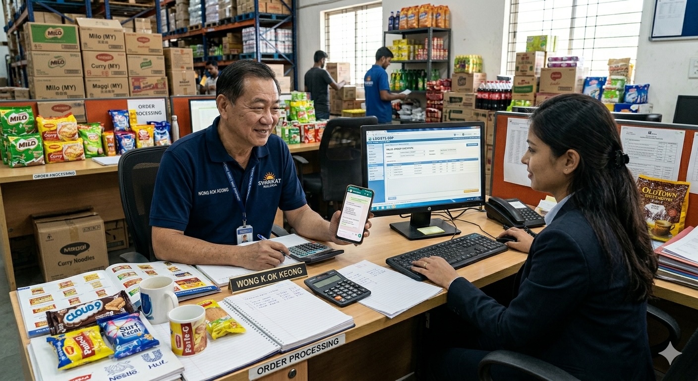 FMCG distributor AP automation — beverage warehouse with order management