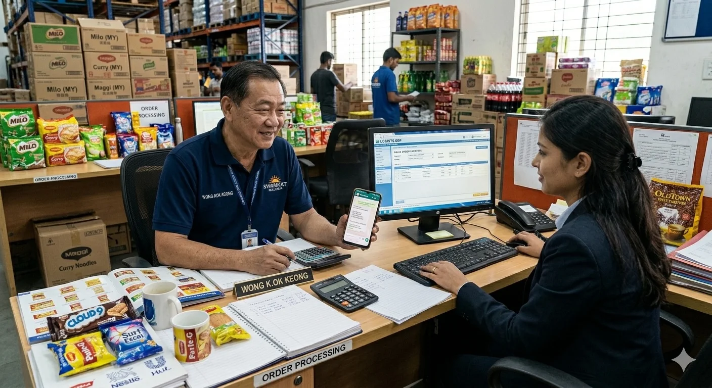 FMCG distributor AP automation — beverage warehouse with order management